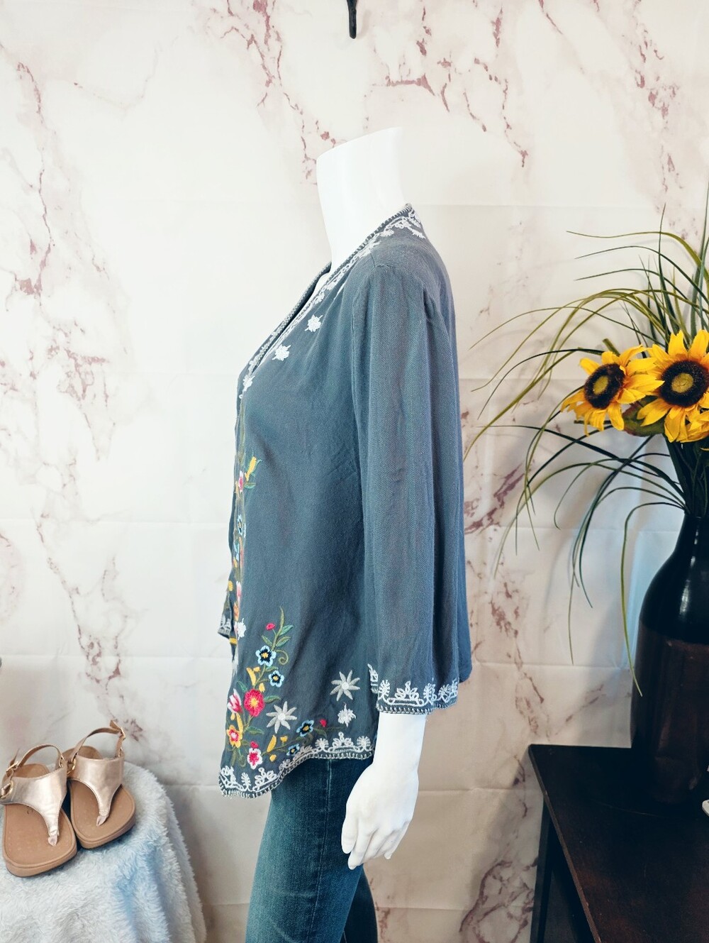 Anthropologie Solitaire Embroidered Floral Boho Kimono Cardigan Medium - Picture 4 of 7